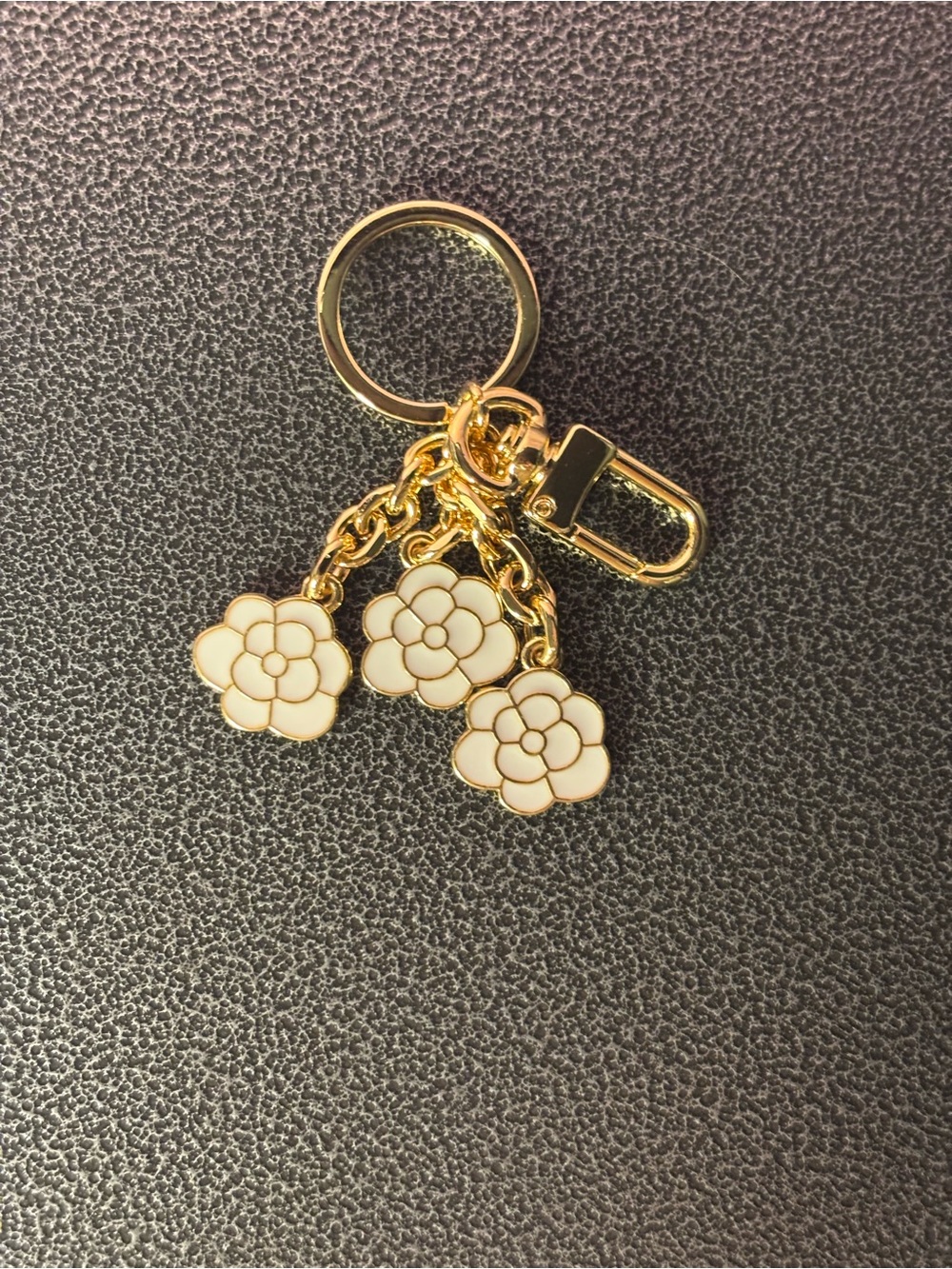 Gold-Tone Keychain/Purse Charm with White Flower Charms